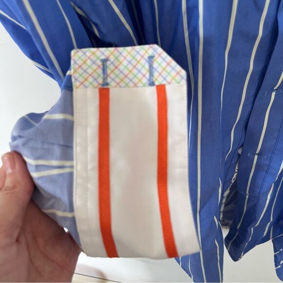 Robert Graham NWT "Aruba" Blue White Stripe Cotton Button Down Dress Shirt - Picture 14 of 16